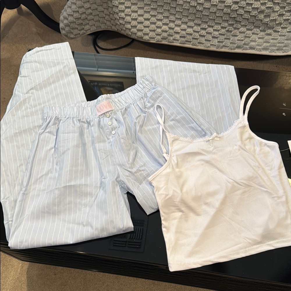 Strawberry Kiss Women's White and Blue Striped Sleepwear Set